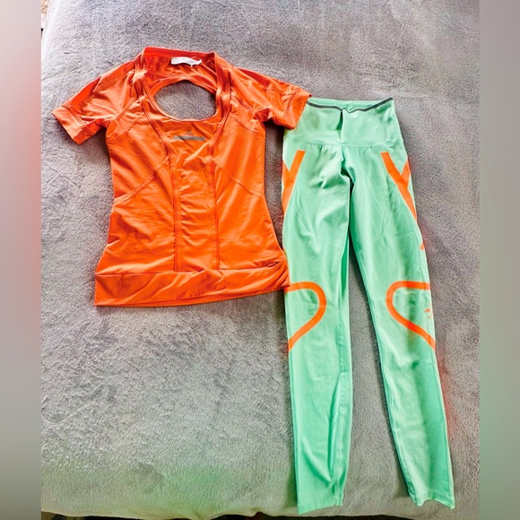 Stella McCartney Pants - Stella McCartney Womens Orange Teal Green Leggings T Shirt Top Set Size XS-S